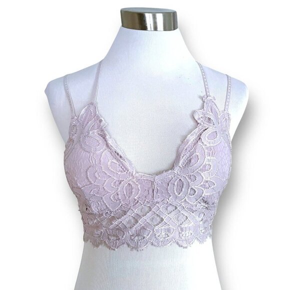 Altar'd State Lace Bralette Sz Small Taupe Stretch Strappy Longline Wireless Bra - Picture 3 of 8